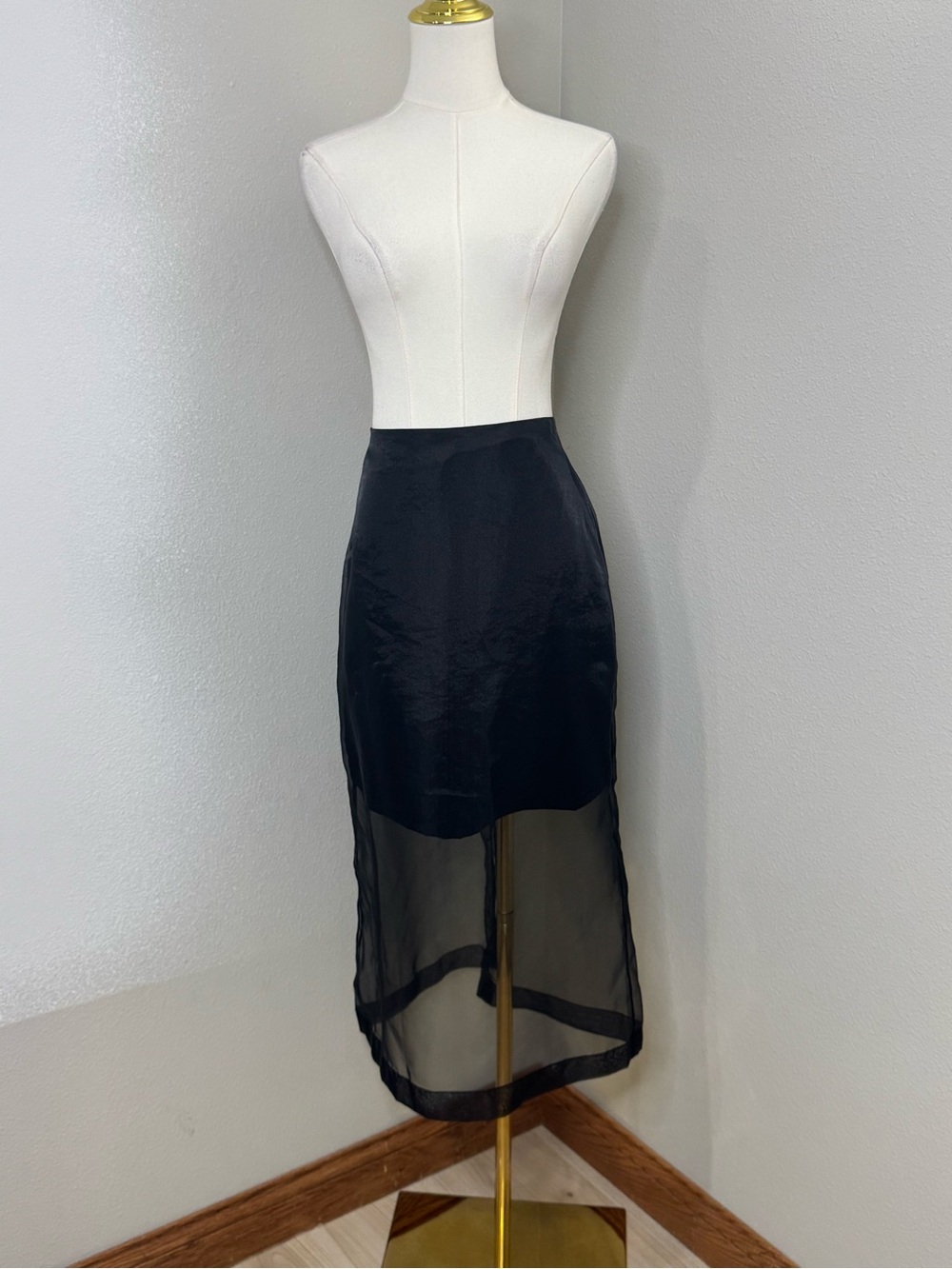 INC International Concepts Black Sheer Overlay Midi Skirt Size 10 NWT $84.50